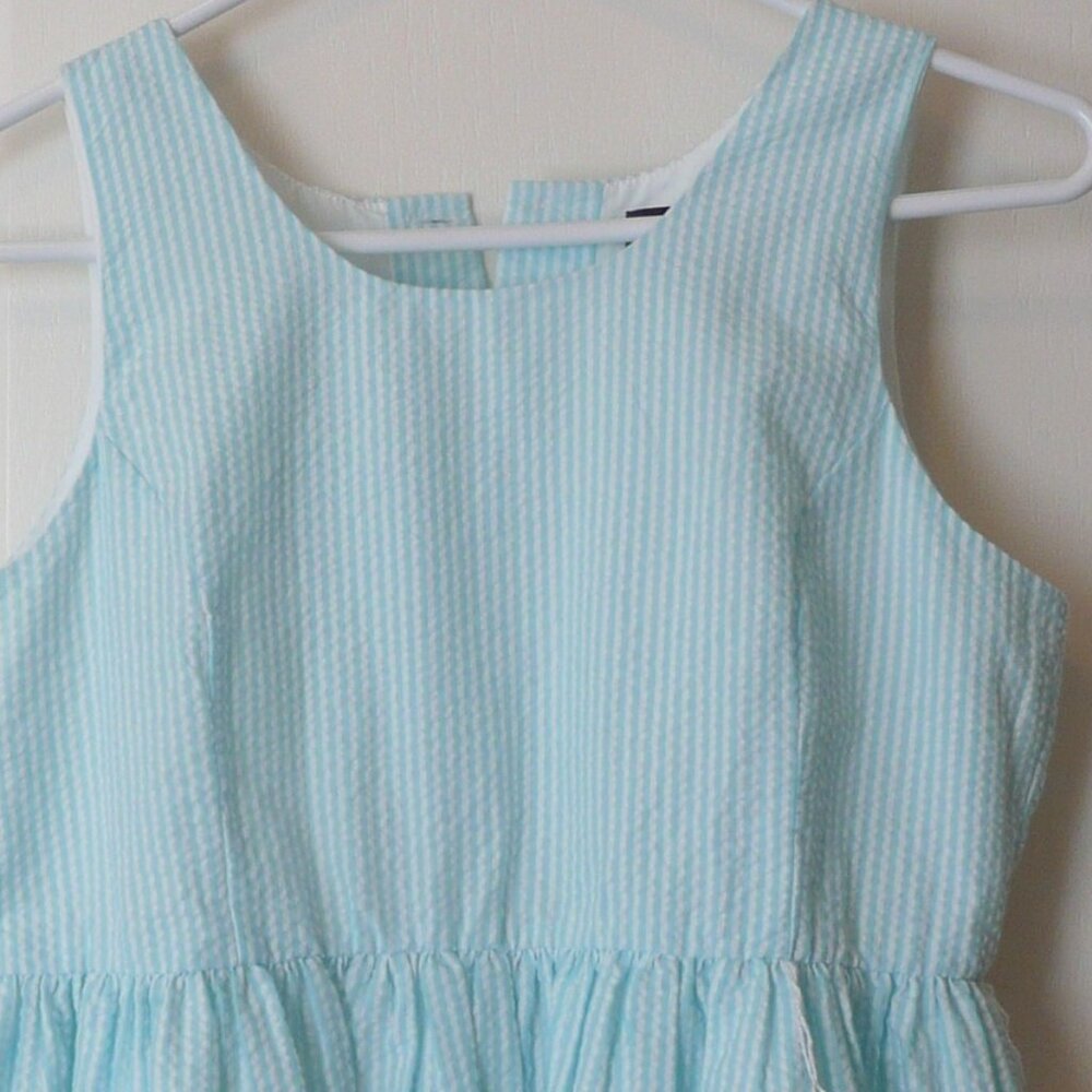 Chaps Girls Summer Dress Size 16 Blue White Stripes Sleeveless Button Down Back